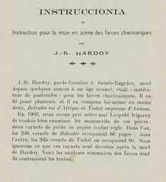 Instruccionia ou Instruction pour la mise en scène des farces charivariques par J.-B. Hardoy