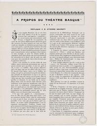A propos du théâtre basque (Réplique à M. Etienne Decrept)